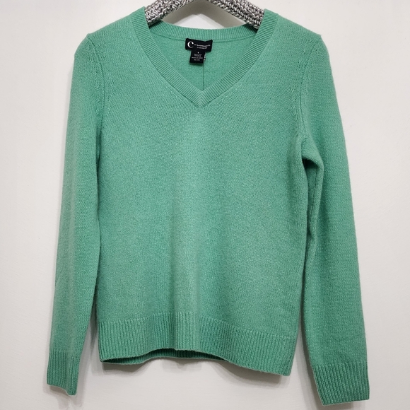 C by Bloomingdale's NWT Fern Green 100% Cashmere V-Neck Sweater - Small - Picture 2 of 6